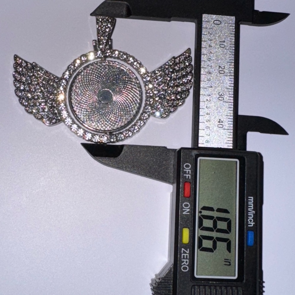 Photo Keepsake Spinning Winged Pendant • Sparkling Crystals Memory Picture Charm - Picture 5 of 6